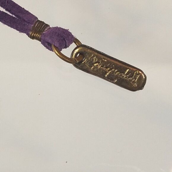 Oversized Brass Heart Wire Wrapped Purple Stone Statement Necklace Signed VTG - Picture 7 of 11